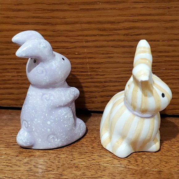 2 sets Purple & Peach Striped Quilted Bunny Mini Salt & Pepper Shakers rabbit - Picture 6 of 10